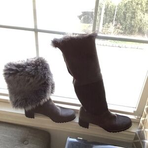 Stuart Weitzman Blizzard Boots Women’s Size 9.  Gralon Gray Mink Fur Suede